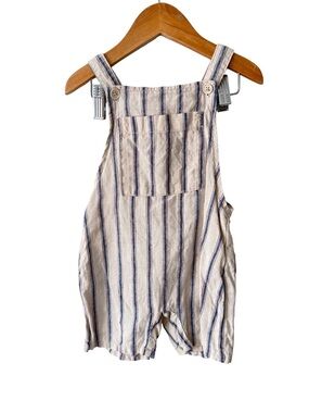 Zara Cream and Navy Striped Linen Blend Kids Short Overalls 18-24 Months